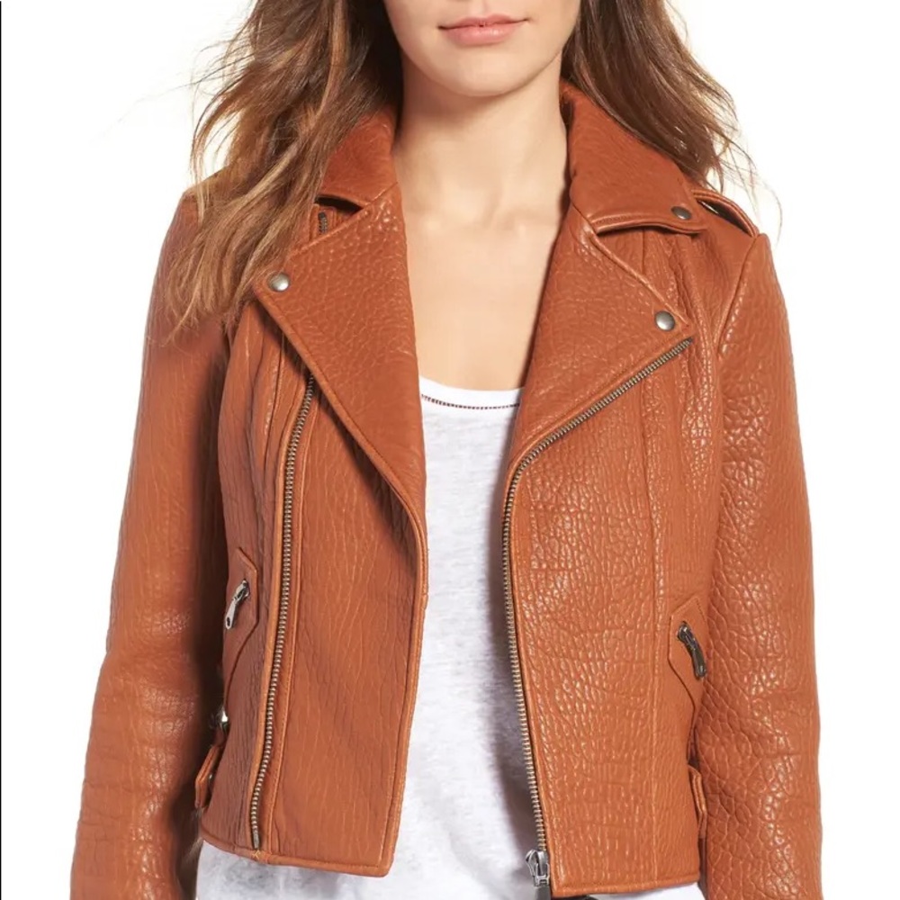 REBECCA MINKOFF Tan Biker Leather Jacket